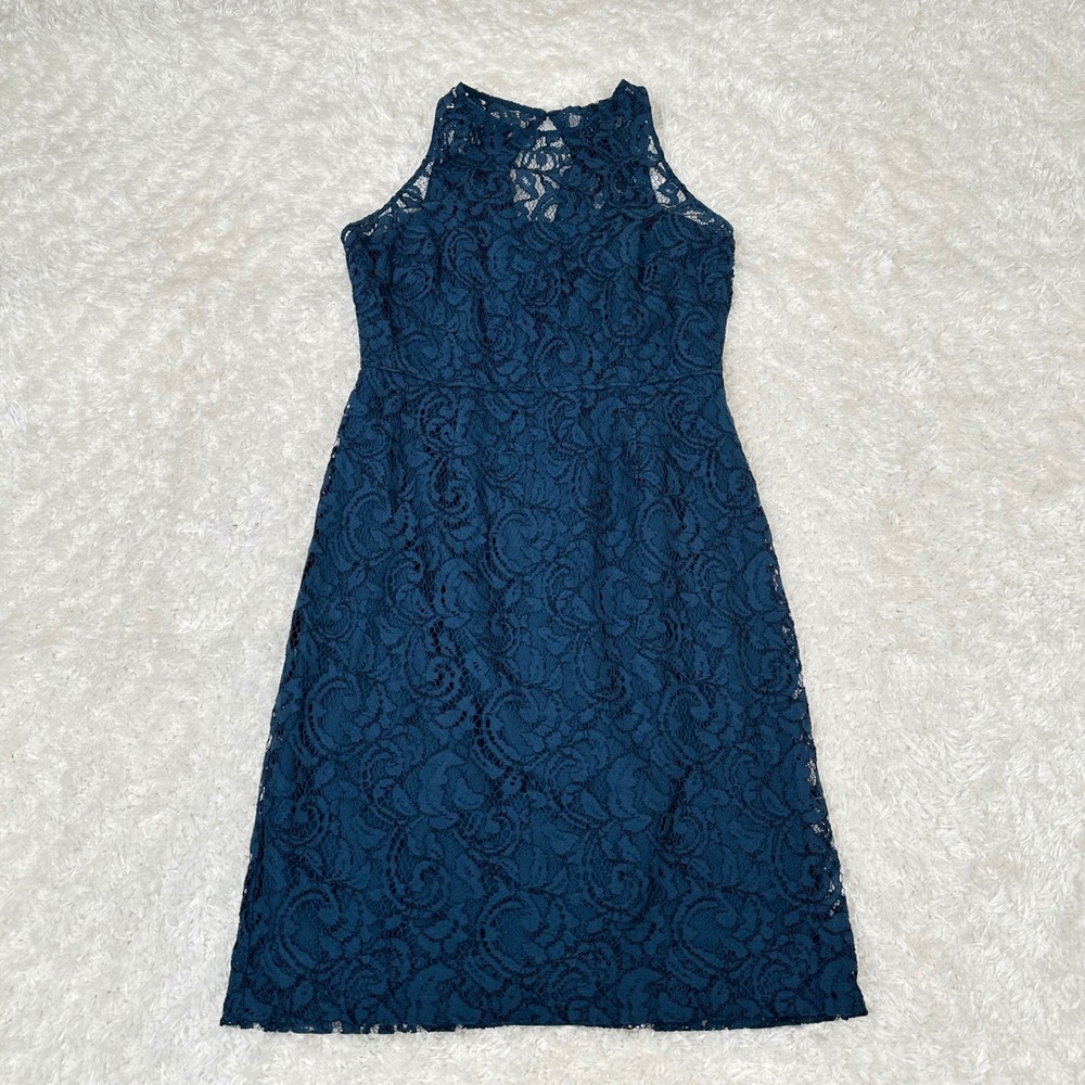 JCrew Women's Navy Lace Sheath Dress Cocktail Party Dress size 4